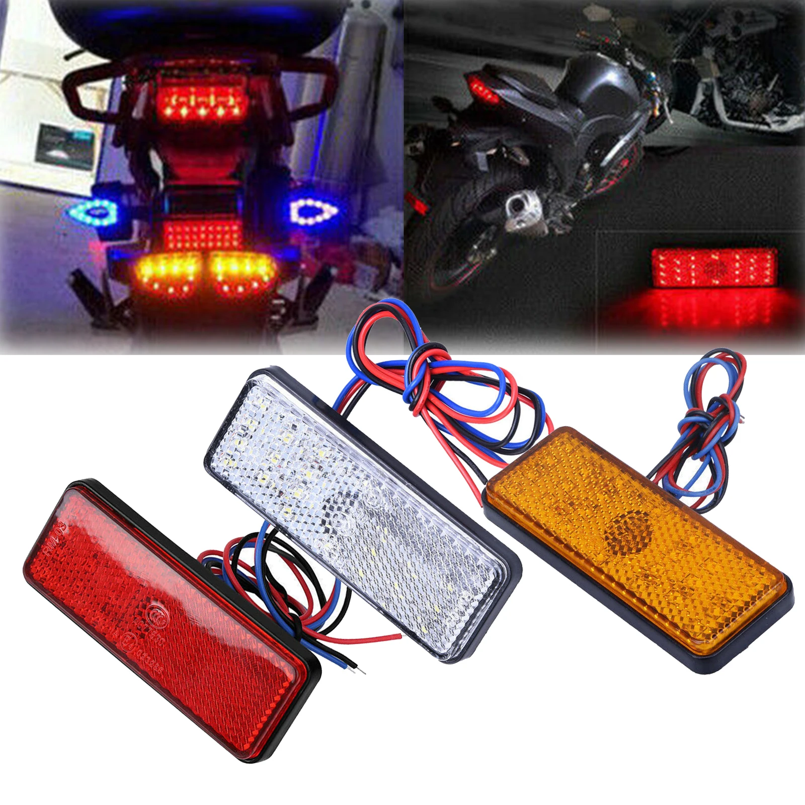 24LED Rectangle Motorcycle Reflector Tail Brake Turn Signal Light Lamp Car ATV LED Reflectors Truck Side Warning Lights