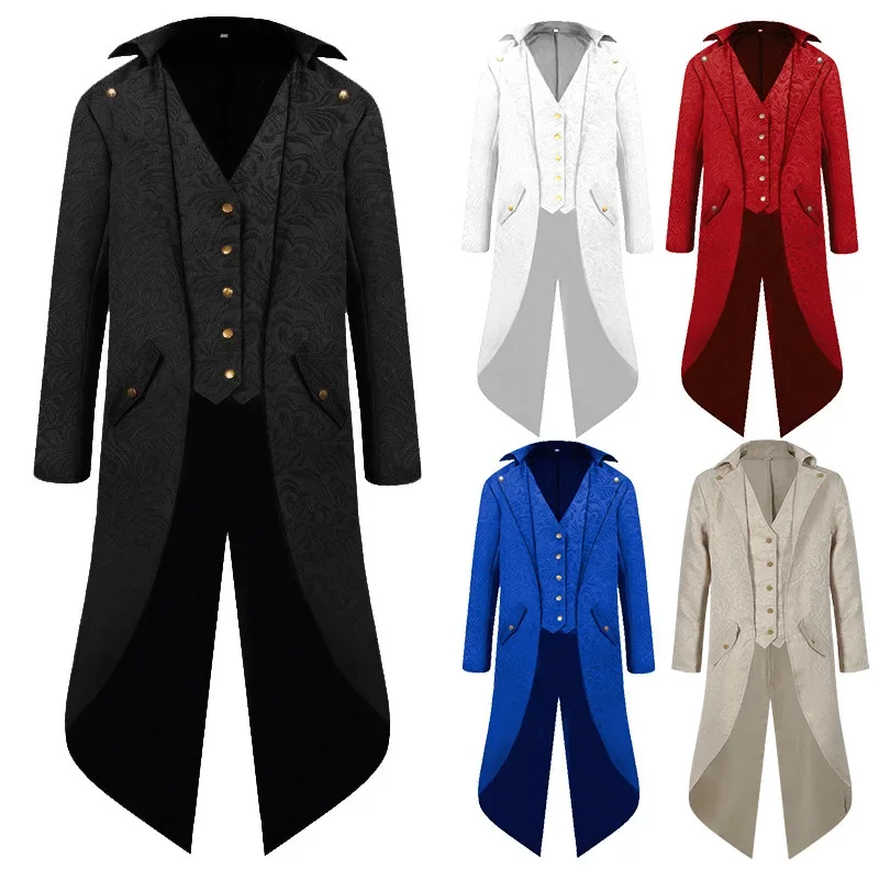 

New Men Victoria Edwardian Steampunk Trench Coat Outwear Vintage Prince Overcoat Medieval Renaissance Jacket Cosplay Costume