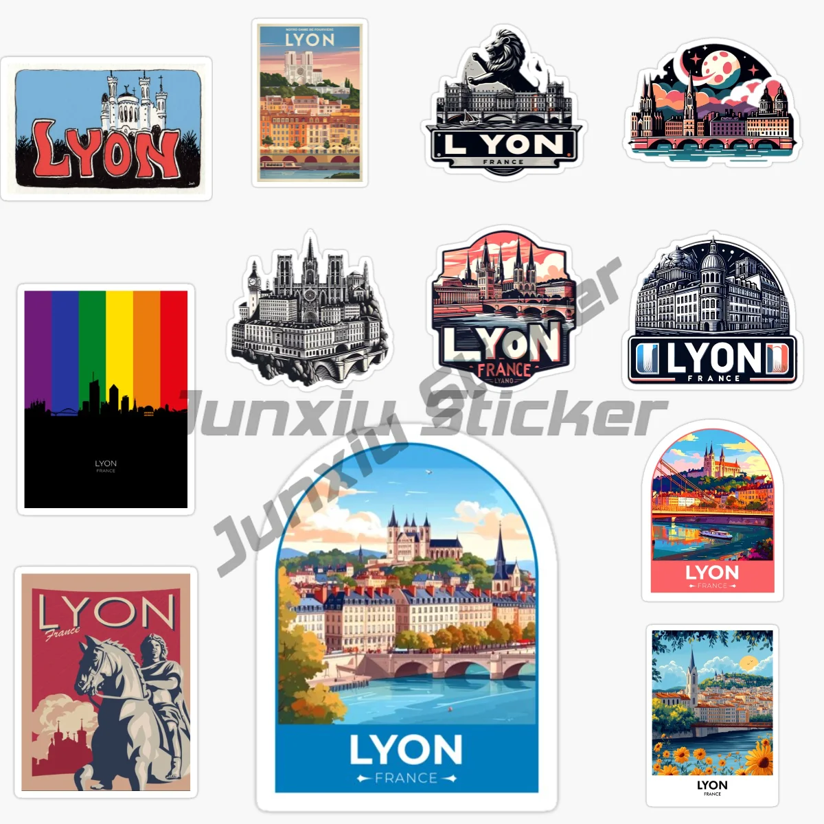 

France Lyon Flag National Emblem Landscape Tourism Vinyl Self-Adhesive Car Sticker Waterproof Decal Car Accessories Decal
