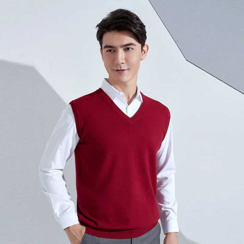YSC-Chaleco de mezcla de lana de Cachemira de punto para hombre, cuello en V, estilo suelto, color sólido, alta calidad, suave, mantiene el calor,