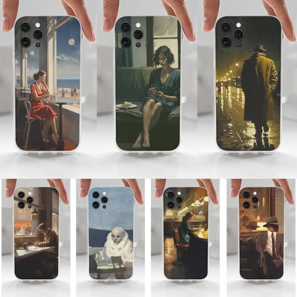 

Painting E-Edward Hopper Art Phone For iPhone 16,15,14,13,12,11 Plus,Pro,Max,XR,XS,X,7,8 Plus,SE,Mini,Transparent,Silicone Case