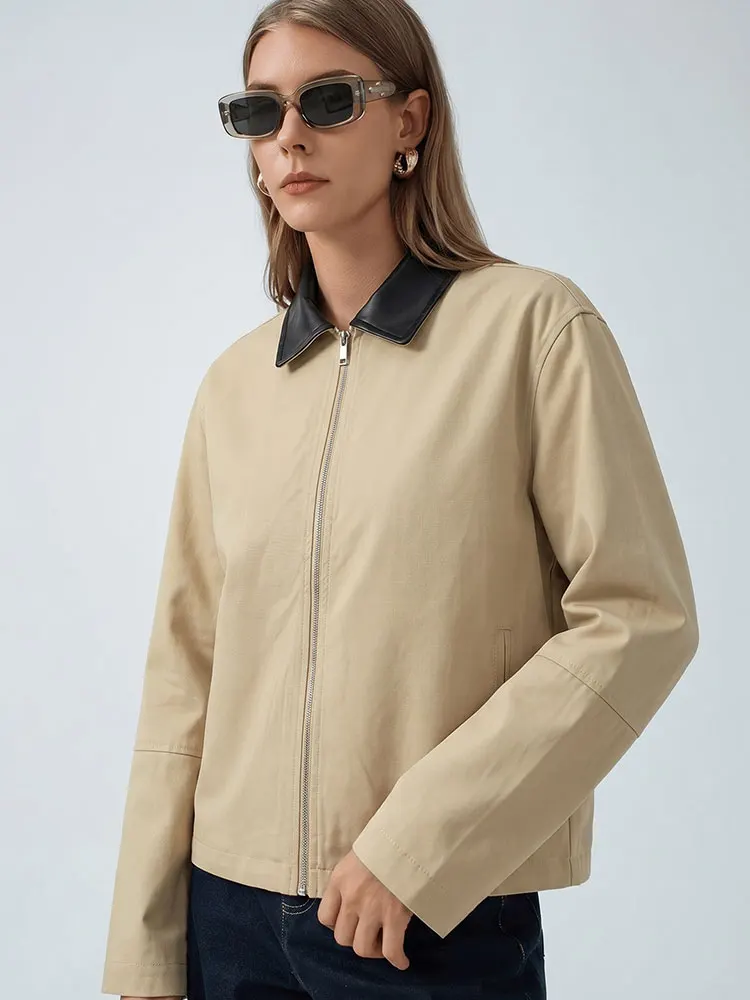 HH Elegant Womens Beige Zip Up Jacket Loose Long Sleeve Pockets High Street Outerwear Casual Vacation Fashion Party Lapel Coat