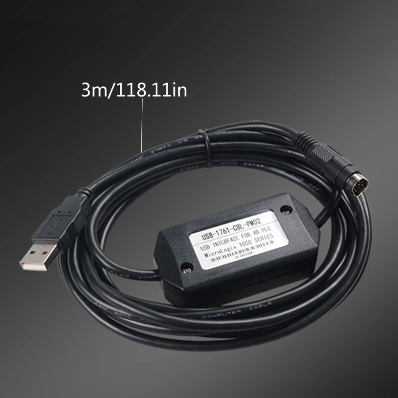 3 Meters USB-1761-CBL-PM02 AB Micrologix 1000/1200/1400 Series USB PLC Programming Cable For Allen Bradley 8 Pin Round Aapater