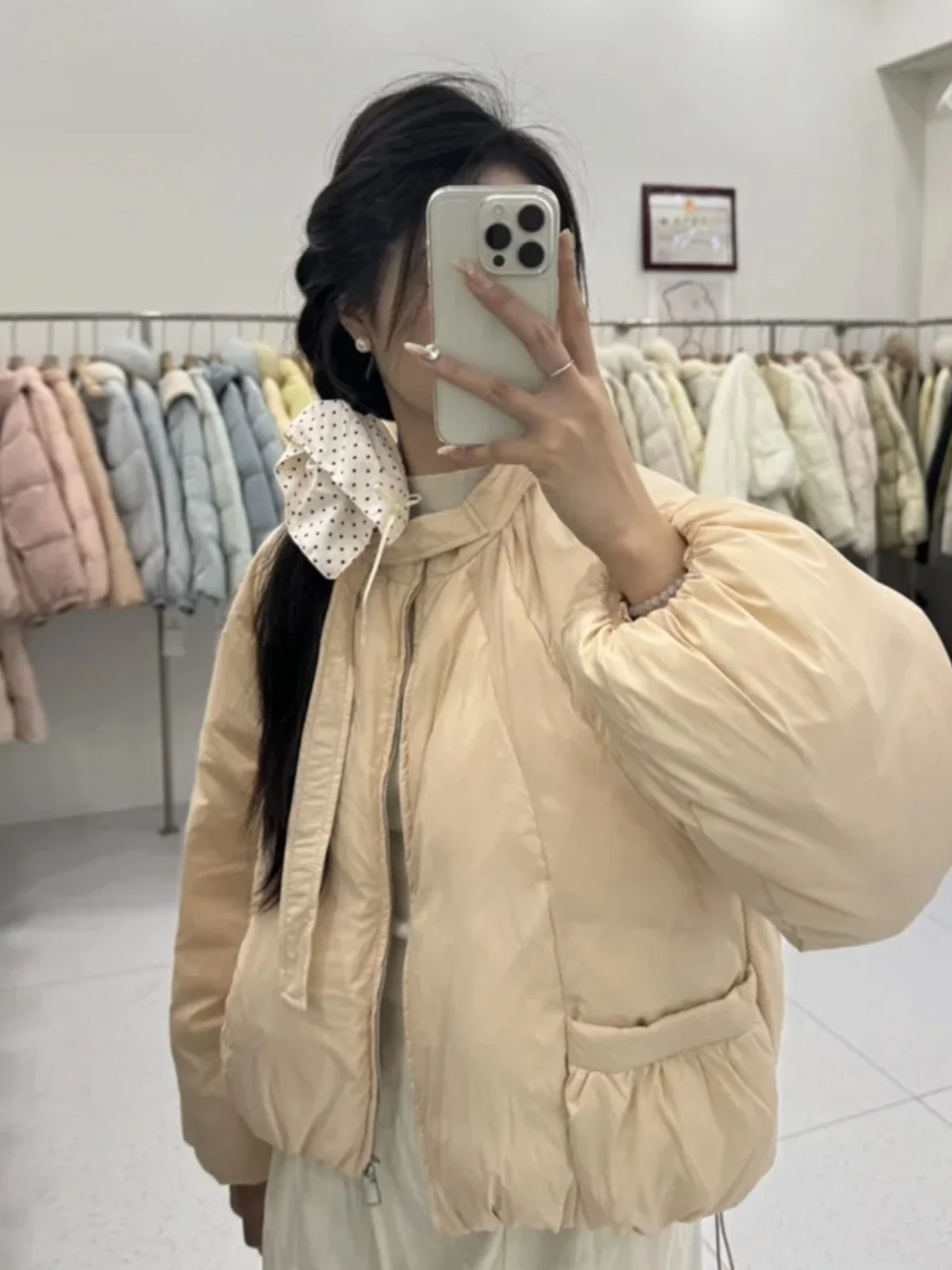 

Короткая хлопковая куртка Sweet Style: зимняя, с круглым вырезом, на шнурке, без рукавов, пышная, для молодых женщин, корейский свободный крой, на молнии