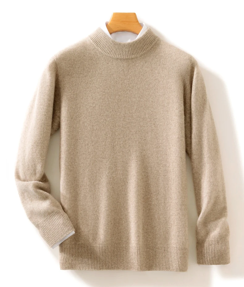 

Fashion Men 100% Cashmere Sweater Autumn Winter Thick Pullover Casual Knitwear Mock Neck Soft Warm Basic Style Knitting Top