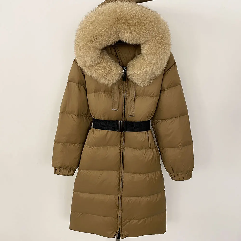 OFTBUY-abrigo de plumón de pato blanco para mujer, chaqueta acolchada de piel de zorro Natural, cálida, 90, invierno, 2024