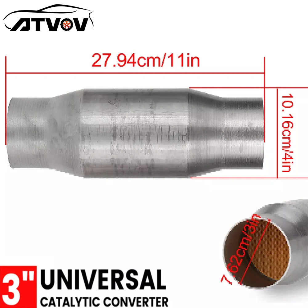 

Universal 3" Inch 7.62cm Catalytic Converter Sport Exhaust 400 Cells High Flow Muffler Catalyst Converter Euro1 Stainless Steel