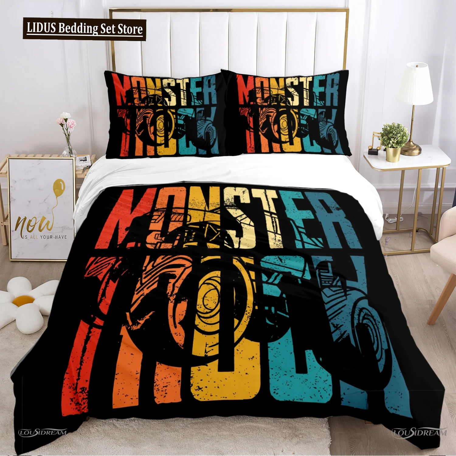 

Monster Truck Duvet Cover Catroon Monster Jam Bedding Sets Soft Quilt Cover And Pillowcases For Teens Single/Double/Queen/King