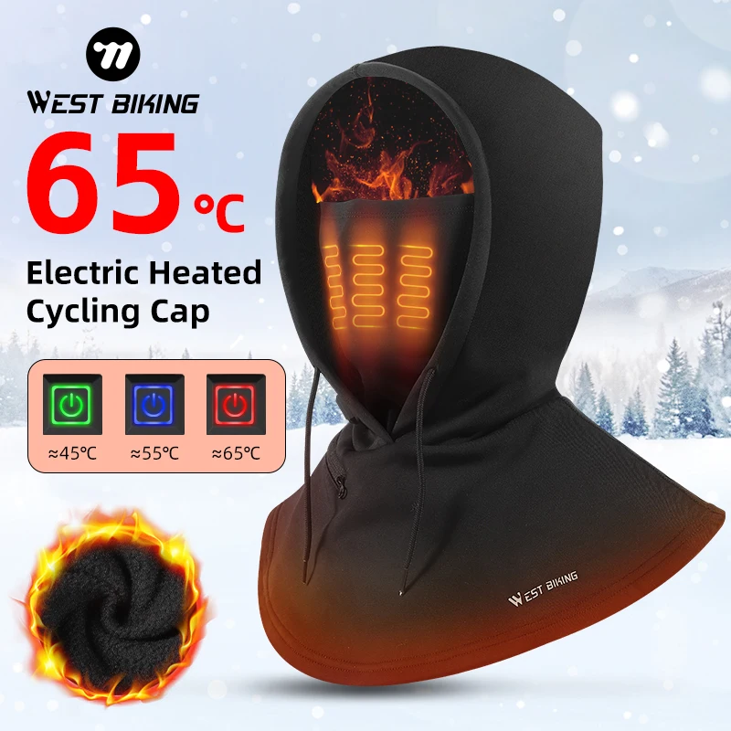 WEST BIKING Elektrisch verwarmde fietspet Winter bivakmuts Hoed Warme gezichtsbedekking Fietsverwarming Hoofddeksel voor skifiets motorfiets