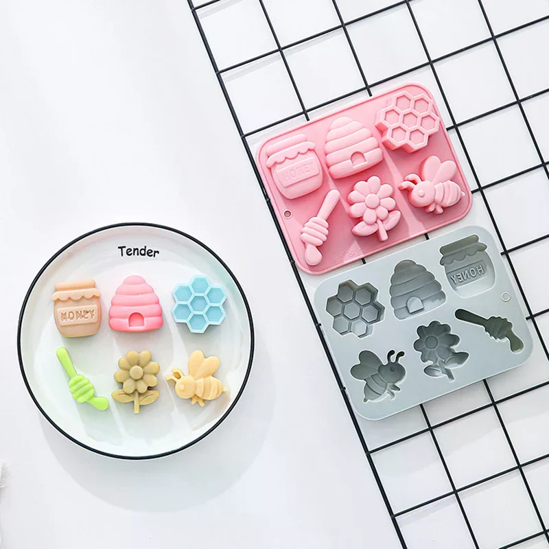 6-hole Bee Theme Silicone Mold 3d Flower Honeycomb Fondant Candy Chocolate Mould Fudge Dessert Soap Resin Mold Cake Decoration