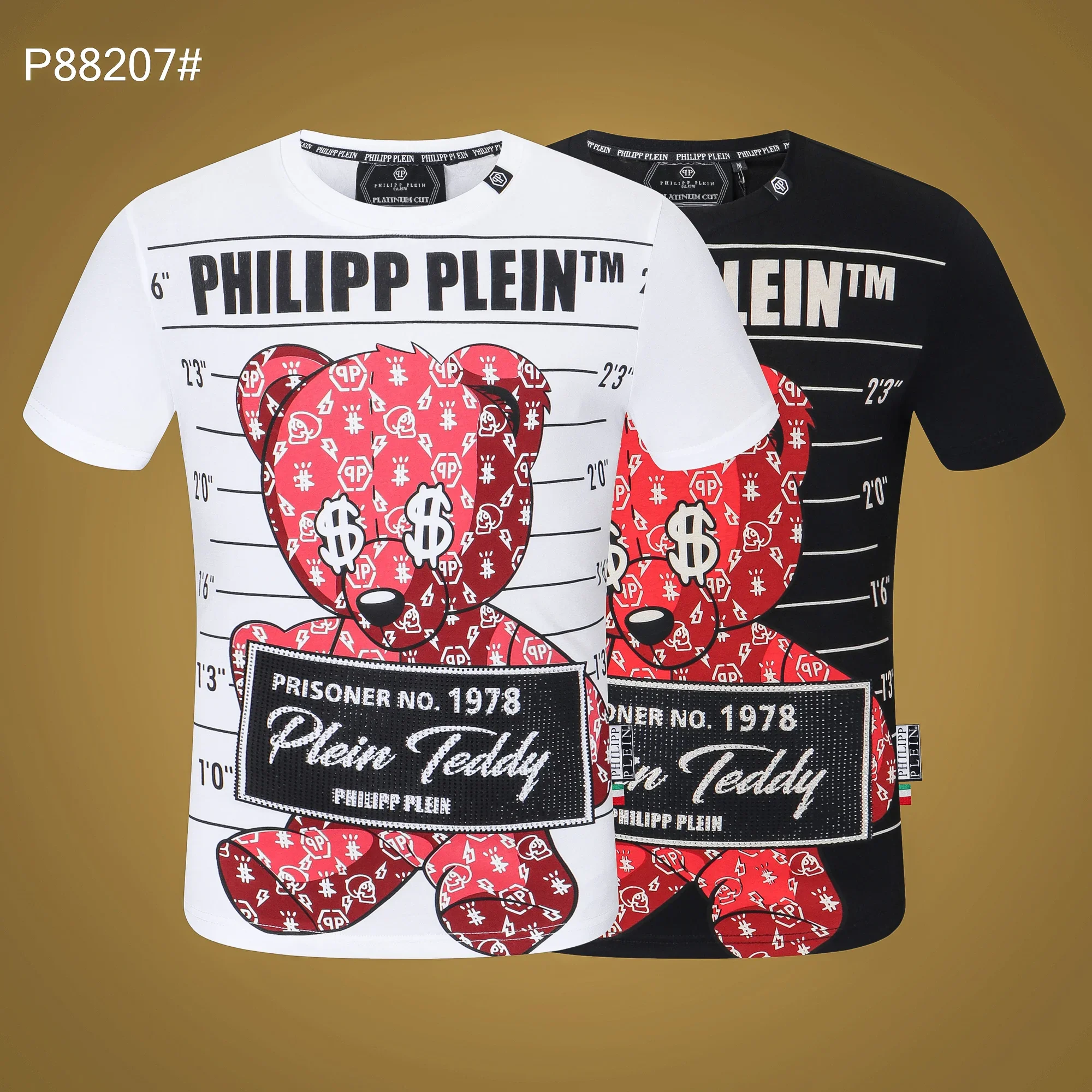 QP PHILIPP T-Shirt Skull Pattern Crew Neck Short Sleeve Plein Top Hip Hop Street Sportswear Male Men T-Shirt Clothing