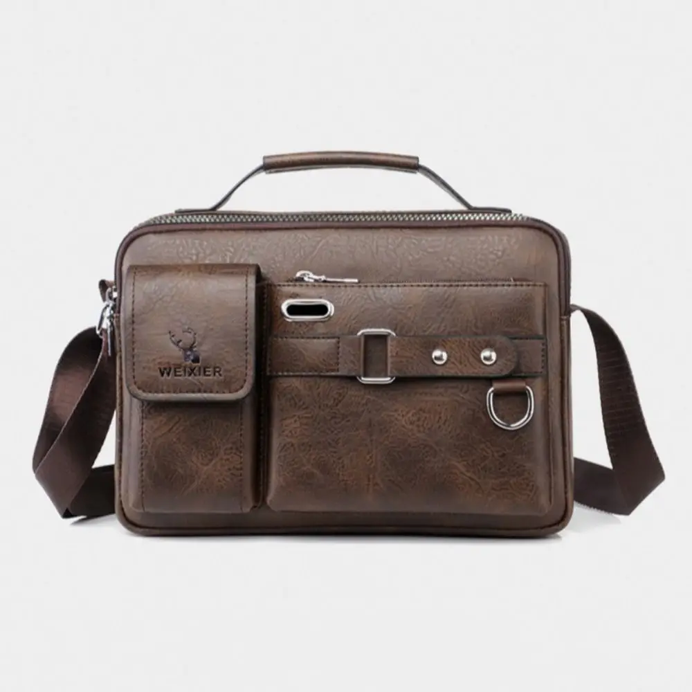 Waterproof Male Shoulder Bag Wear Resistant Lychee Pattern Shoulder Belt Bags Leisure Headphone Jack Messenger Bag Daily Wear