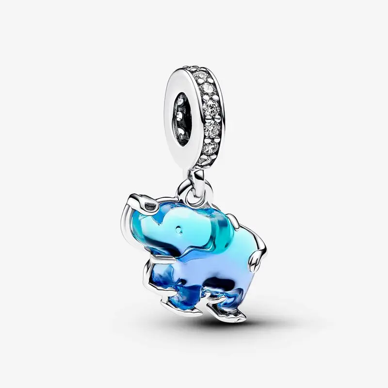 

Blue Murano Glass Elephant Dangle Charm 925 Sterling Silver beads Fits Original Pandora bracelets Jewelry Making