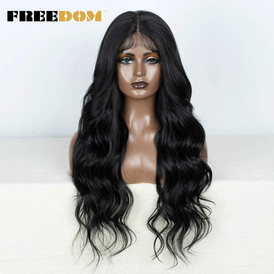 Peluca de encaje sintético FREEDOM para mujeres, onda corporal, ombre marrón con reflejos blancos, peluca de encaje con pelo bebé, peluca para cosplay. 28