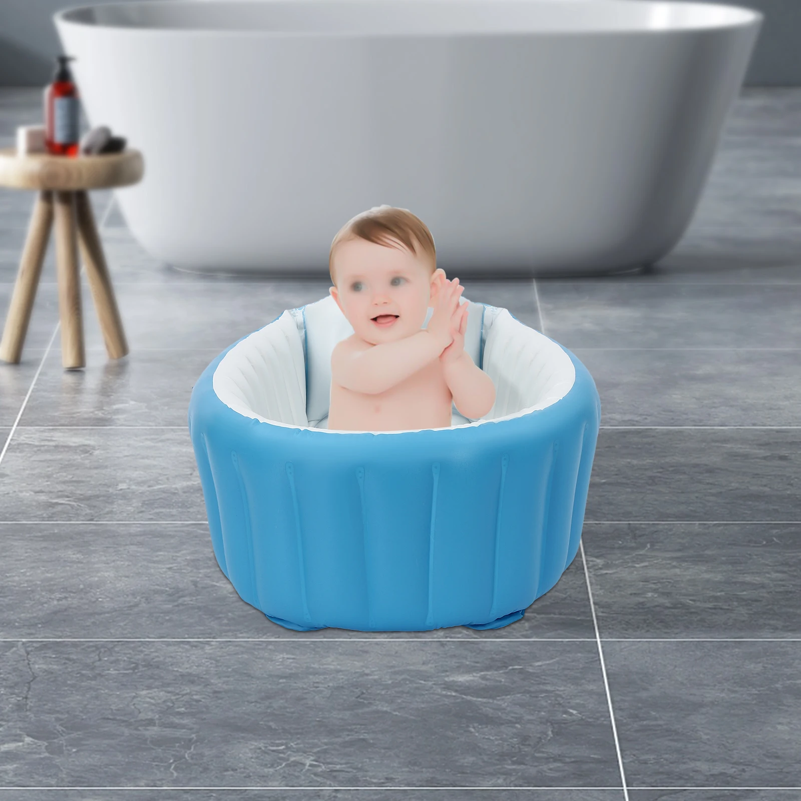 Inflatable Bathtub, PVC Foldable Baby Bath Tub for Toddlers, Portable Bathtub for Toddlers, 0-3 Years, 98 x 64 x 28 cm (Blue)