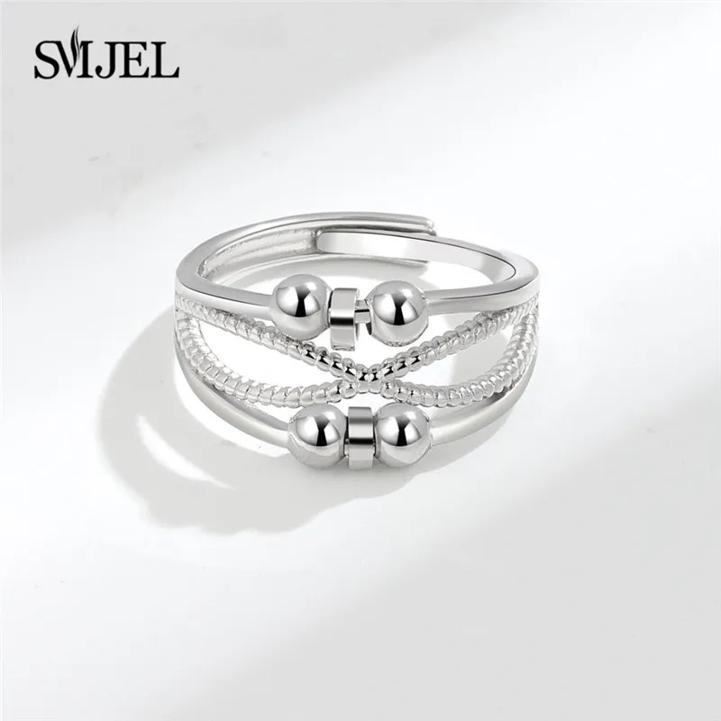 Punk Beads Anxiety Fidget Rings Adjustable for Couples Silver Color Metal Balls Anti Stress Spinner Ring Anillos De Ansiedad