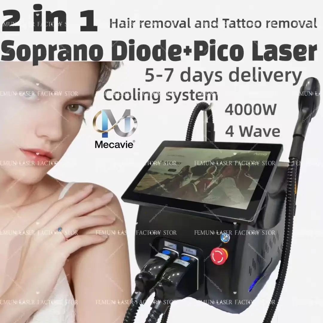 

Painless 4000W YAG Pico Q 2025 for Salon Professional 2 IN 1 Epilating Beauty Therapy Device Switch Hair Removal Machine 4Waves