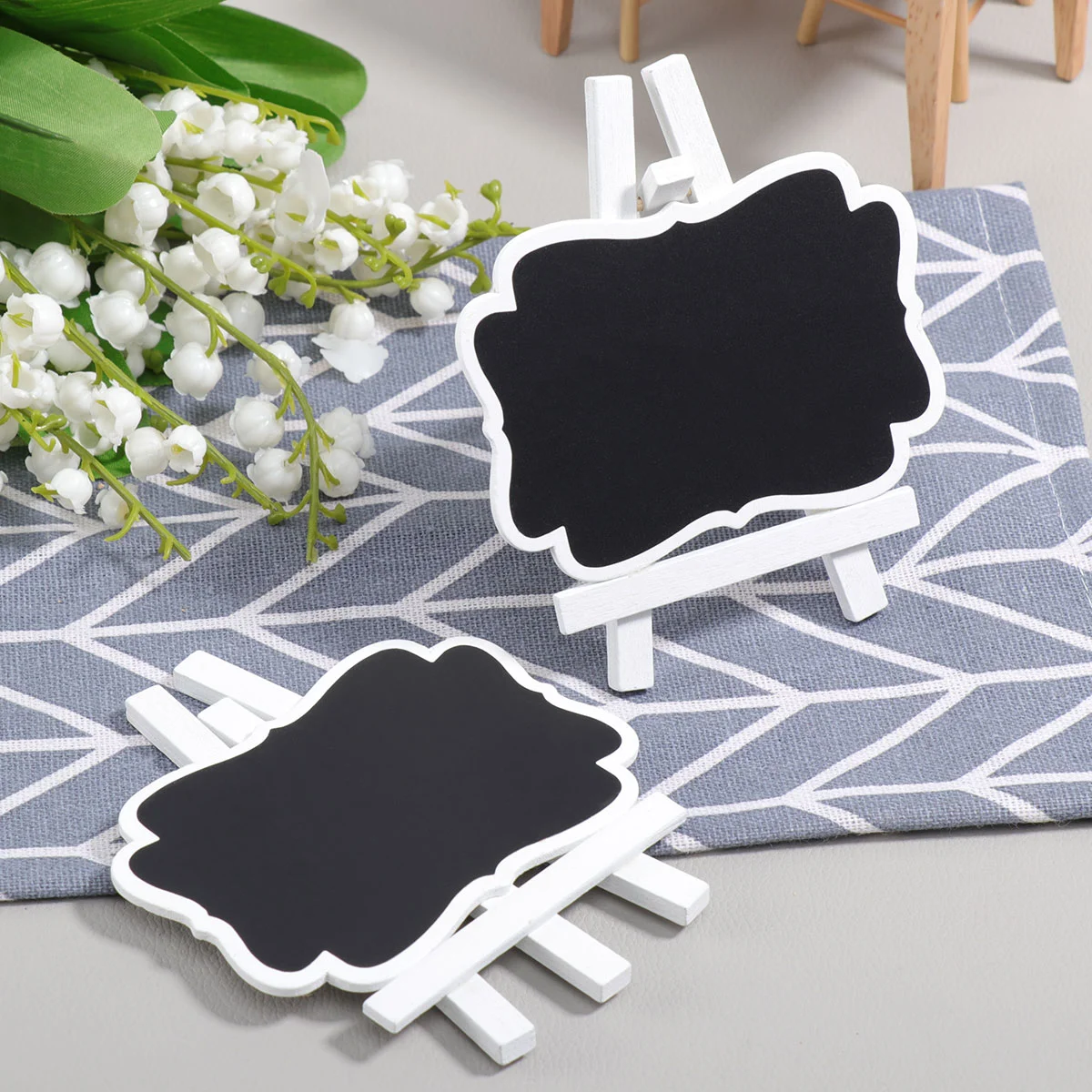 12 Pcs Message Board Signs Mini Table Blackboard Wood Chalkboard Tag Number White Wooden