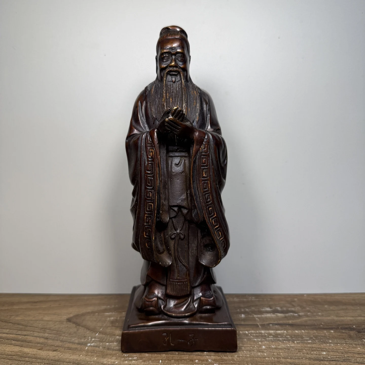 Folk Collection Old Bronze Gilded Cinnabar Confucius, the sage Confucianism statue Thinker educator Wenfang screen Amass wealth