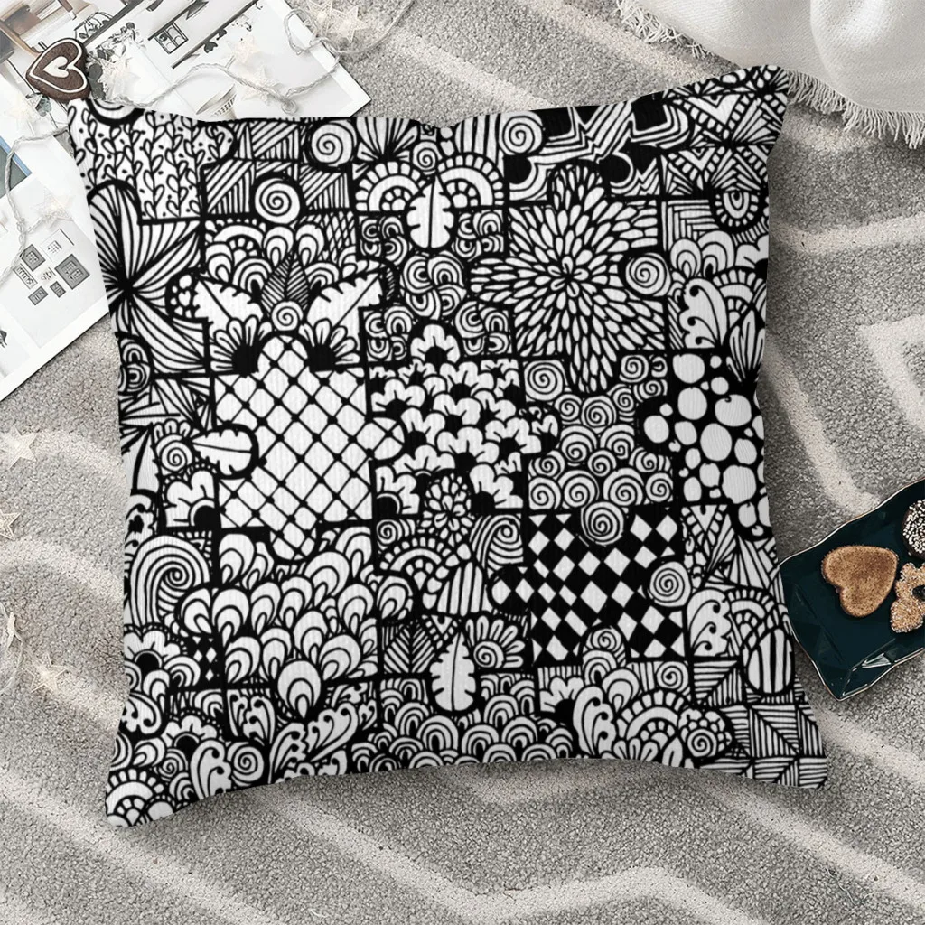 Monochrome Zentangle Mandala Jigsaw Jigsaw Puzzle Polyester Cushion Cover For Bedroom Car Decorative Kawaii Throw Pillowcase