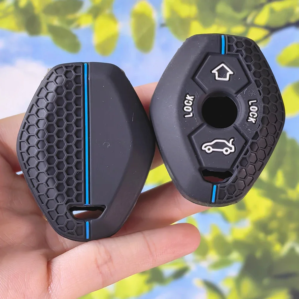 Ergonomic Honeycomb Silicone Remote Key Fob With Chain for BMW E46 E39 E53 X5 X3 E83 Serie 7 5 3 330i Key Protector