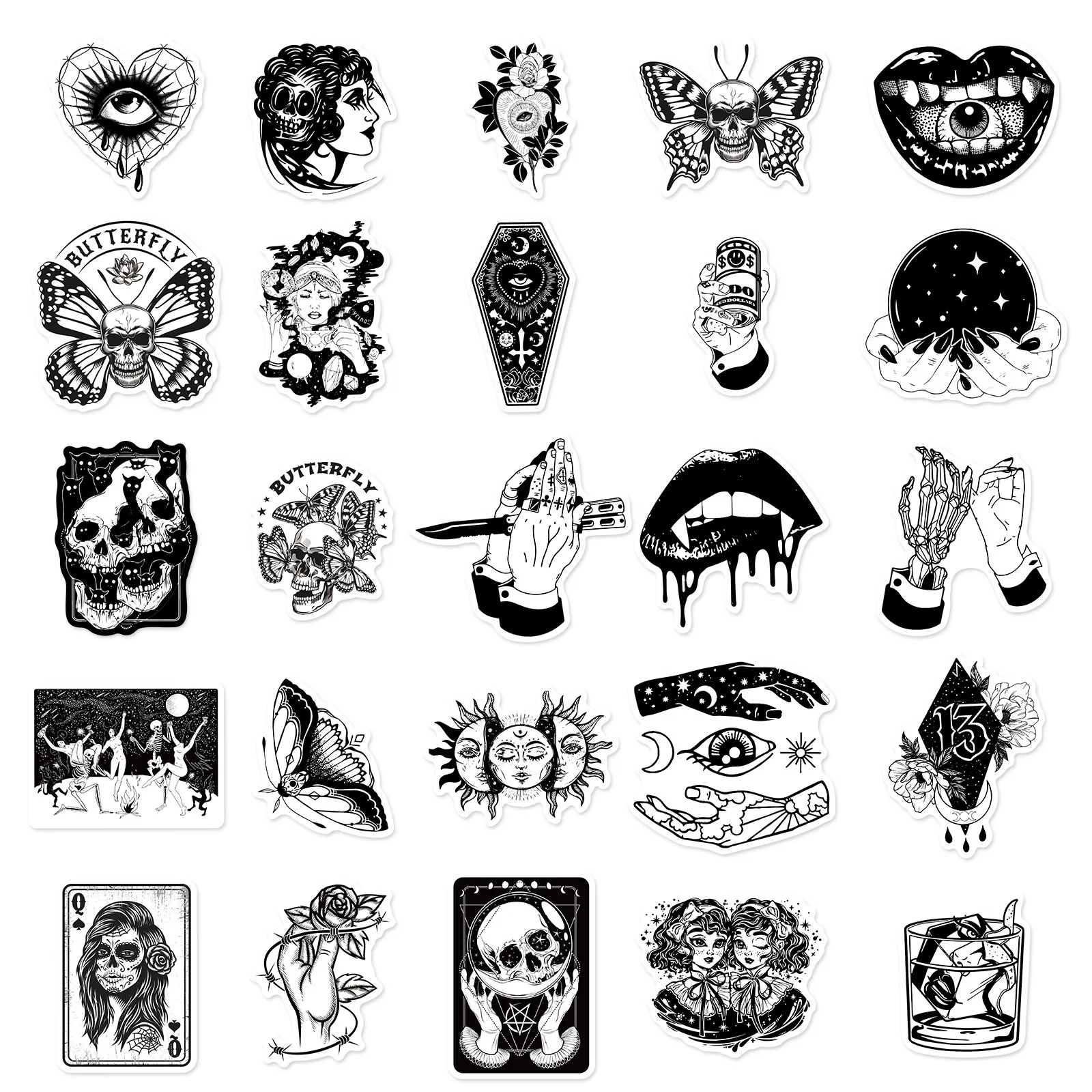 50pcs Gothic Stickers for Teens Boys, Cool Satanic Punk Skull Stickers, Horror Skeleton Goth Stickers for Laptop Book Luggage image 4