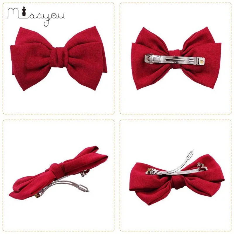 New Sweet Bow Hairpins Solid Color Bowknot Hair Clips for Girls Satin Butterfly Barrettes Duckbill Clip Hair Accessories