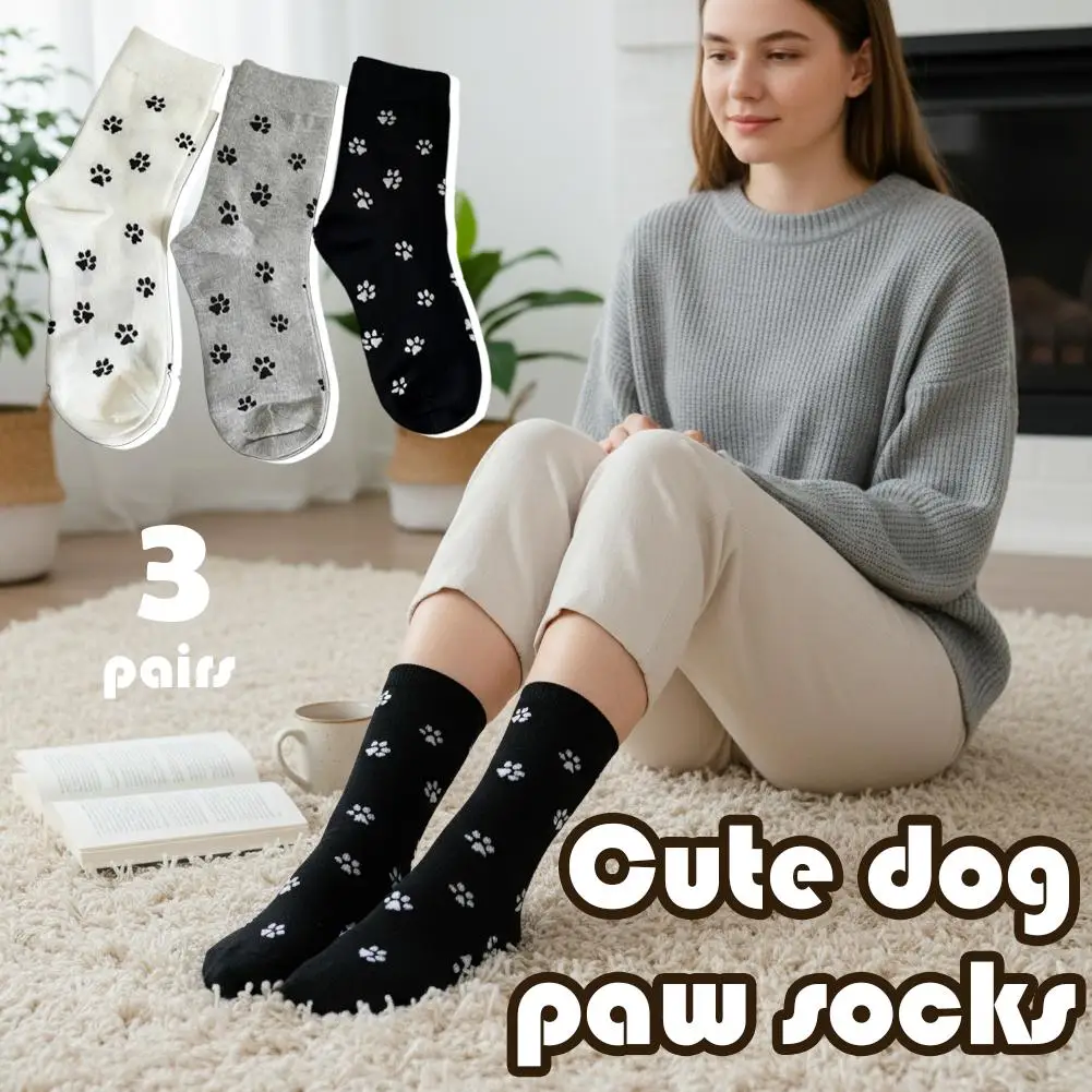 Bonito cão garra impresso feminino dos desenhos animados cão pata meia padrão animal macio absorção de suor respirável meias casuais