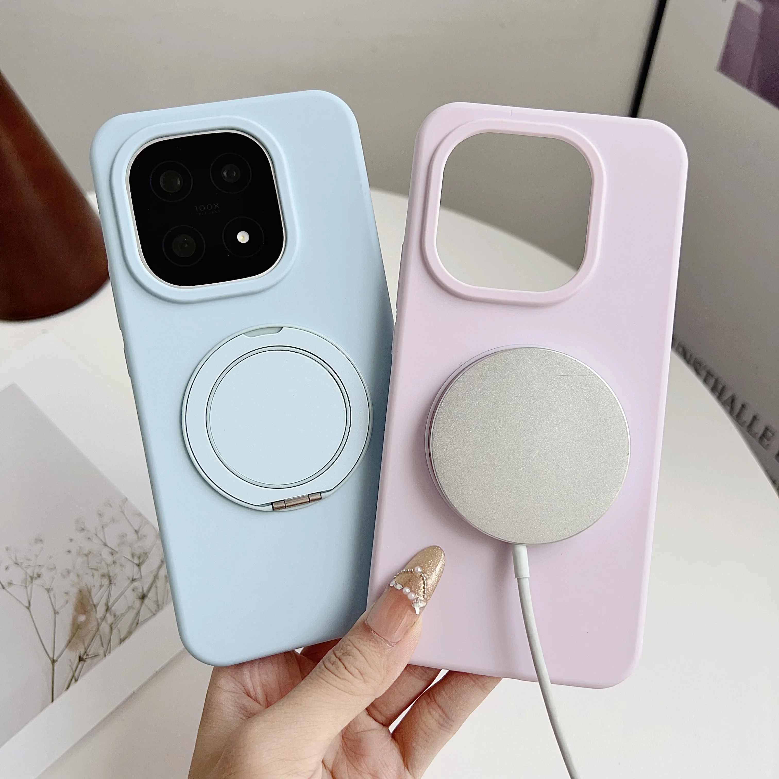

Shockproof Soft Liquid Silicone Rotating Kickstand Case for Vivo iQOO 15, Slim Skin Fleece Lining Protection Phone Cover Funda