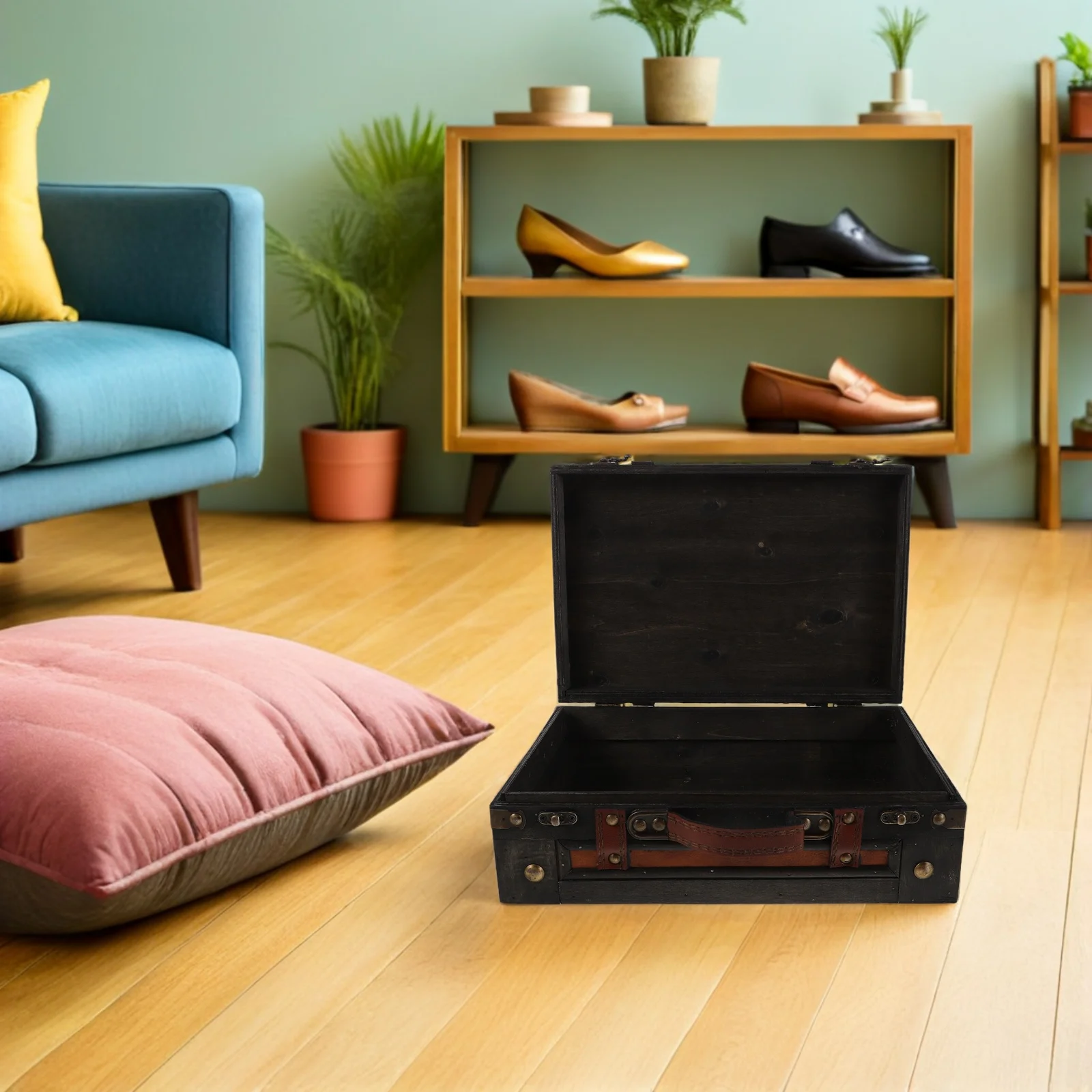 

Wooden Storage Box Small Vintage Treasure Chest With Handle Decorative Trunk For Keepsakes - Retro Suitcase Prop For Home