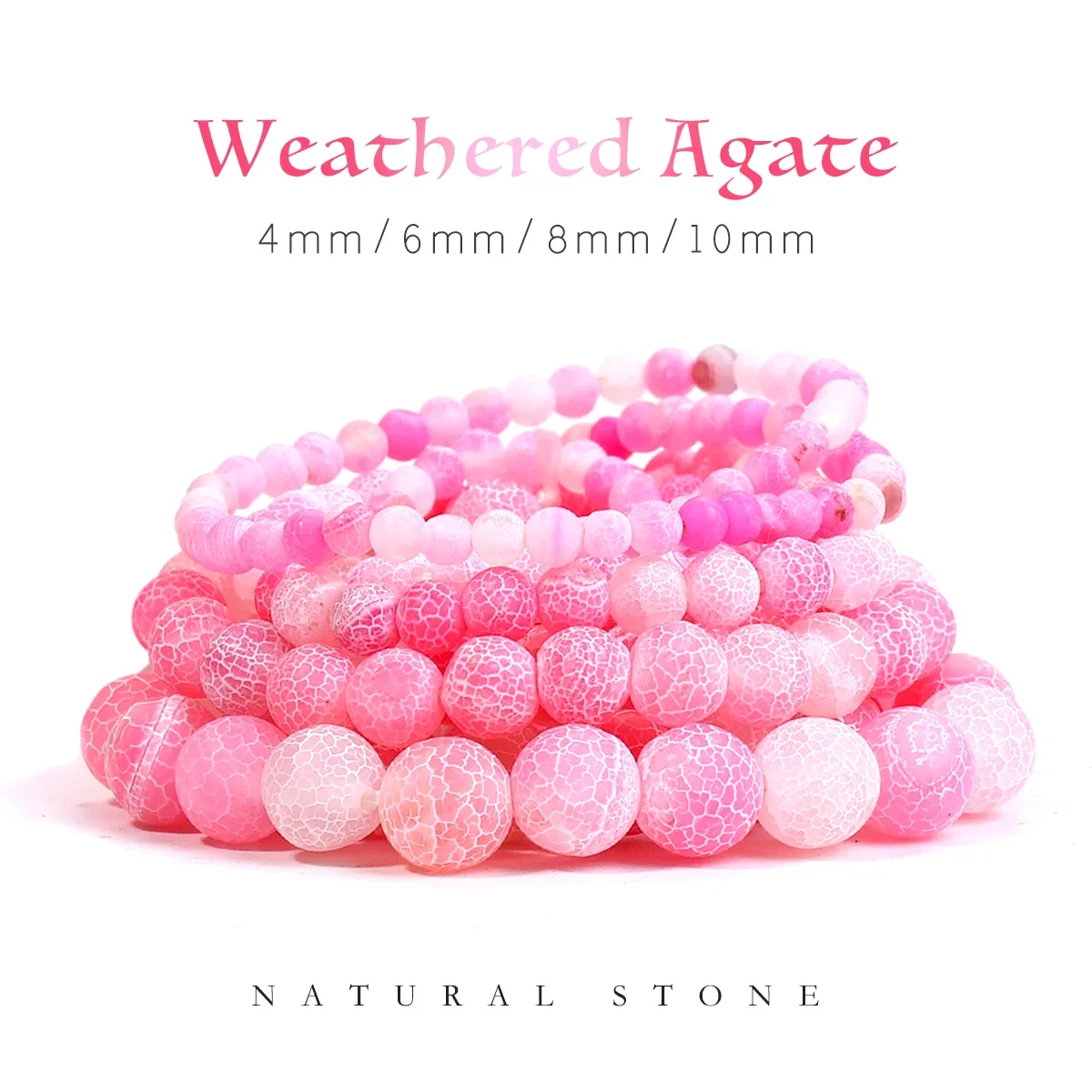 Rose rote verwitterte Achatperlen, gebrochene Adern, Achate, Perlen für Schmuckherstellung, DIY-Halskette, Armband, Ohrringe, 4/6/8/10 mm