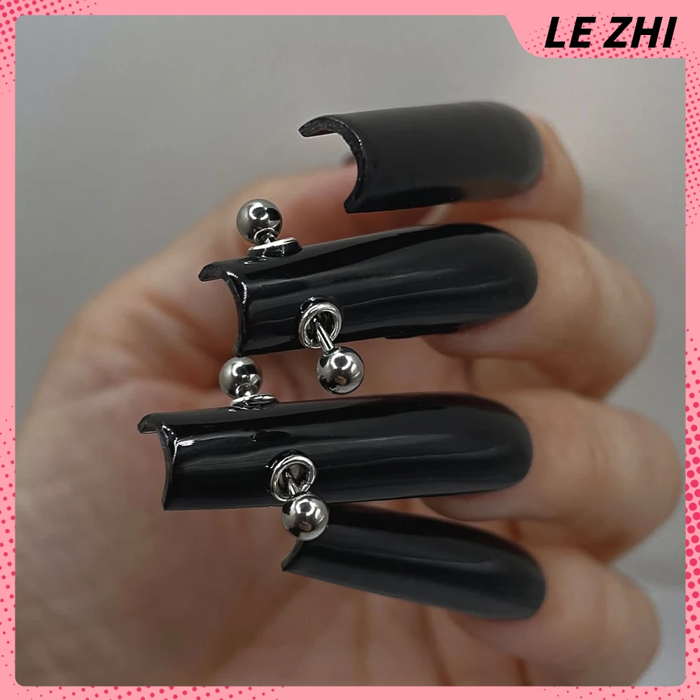 Y2K التوابل الفتيات 10 قطعة اليدوية القوطية الشرير الصحافة على رسومات أظافر مربع عارية اللون المعادن إلكتروني تصميم الأظافر كاذبة هدايا مخصصة