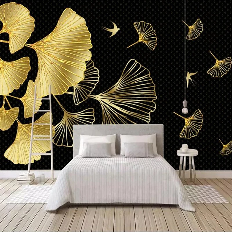 Пользовательские 3D обои с изображением золотых листьев гинкго, современная домашняя декоративная картина, ресторан, гостиная, диван, фон для телевизора, настенные фрески