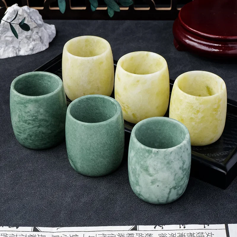 1pc Natural Stone Jade Tea Cup Aesthetic Home Decor Handmade Chinese Traditional Style Cups Gifts for Christmas Wedding Birthday