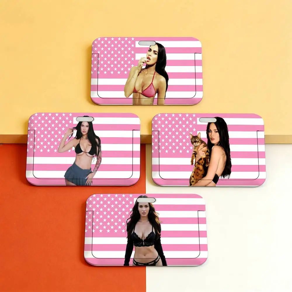 Sexy female actress M-Megan Fox G Transparent Card Holder Employee Plastic Slide Cover Lanyard Work Business ID Bag Bus