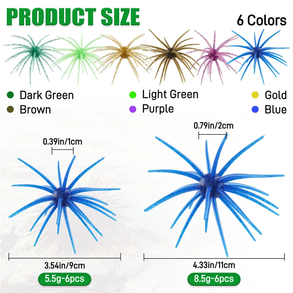 6Pcs Soft Urchin Lures Fishing Saltwater Slow Floating Lures Finesse Bait for Bass Trout Crappie Drop Shot Wacky Rig Neko Rig view 2