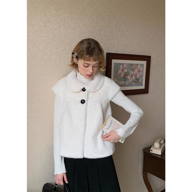 Wit namaakbont vest dames elegant bijgesneden pluizig jasje Koreaanse harige jas vest wintermode streetwear ontwerp bovenkleding