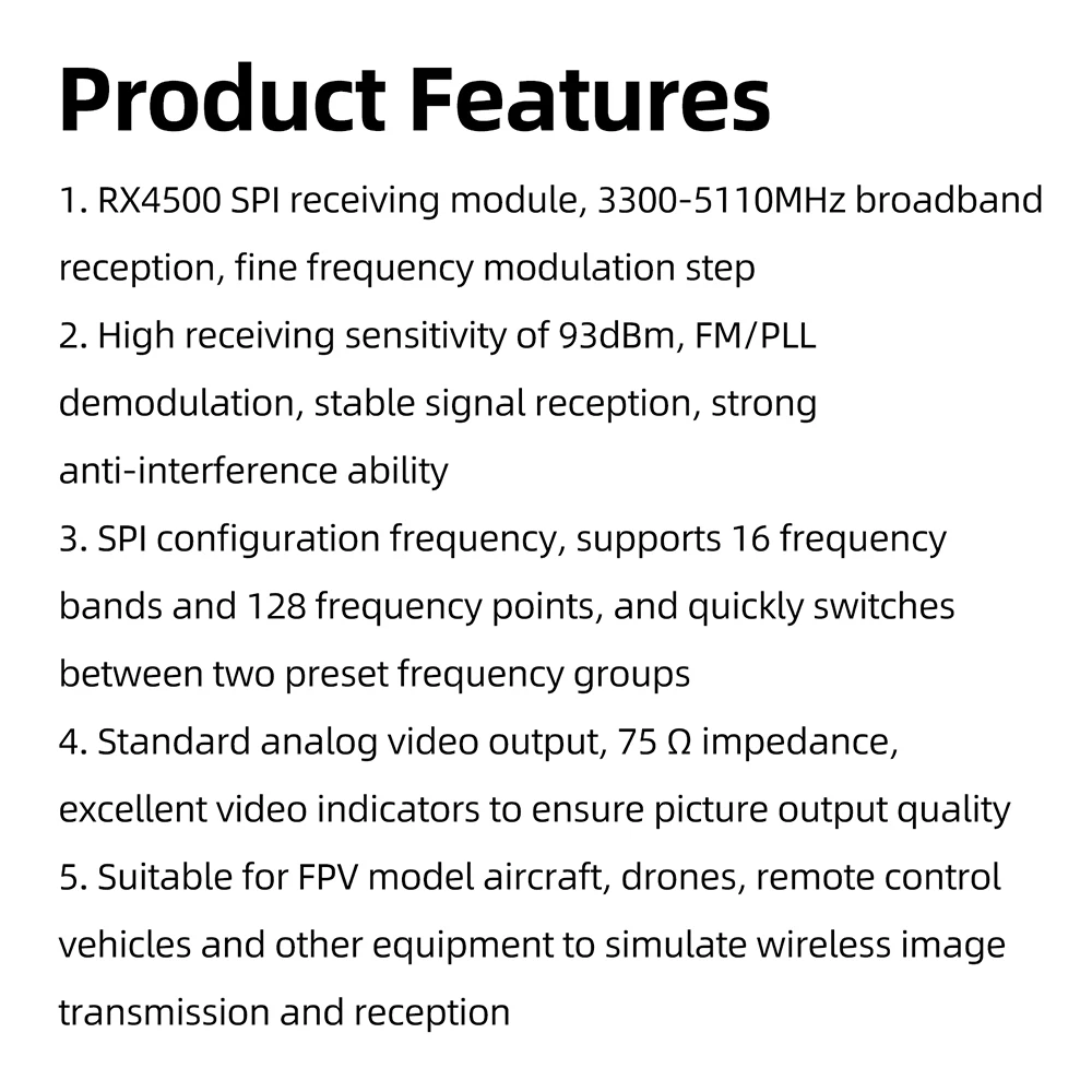 4.5G RX4500-SPI FPV-Empfängermodul - Drahtloser Videoempfänger für Drohnen mit 3300-5110MHz Breitband, hoher Empfindlichkeit und stabiler Empfangsqualität – Detail 14