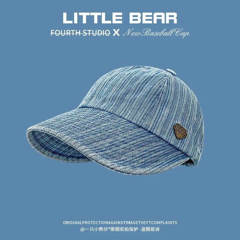 

Korean Version of Niche Striped Denim Bucket Hat Spring and Summer Versatile Wide-brimmed British Peaked Caps for Men and Women