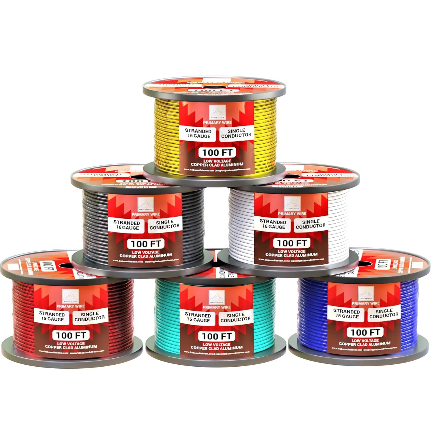 

16 Gauge Wire 6 Pack 600ft Total, 12V Low Voltage Automotive Electrical Cable Copper Clad Aluminum CCA