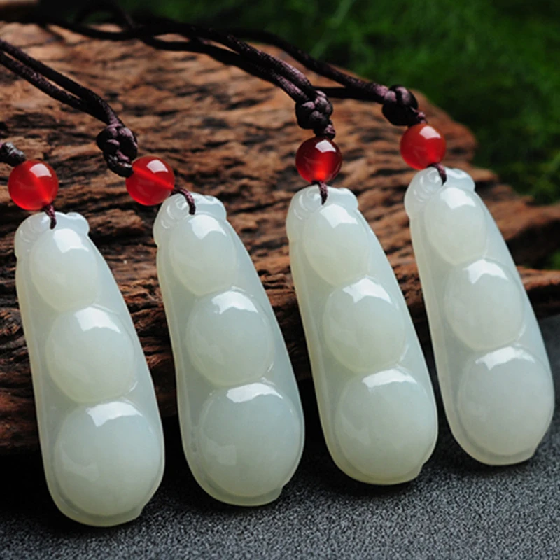 

Peace Hotan Four Seasons Bean Pendant Green White Jade Men and Women