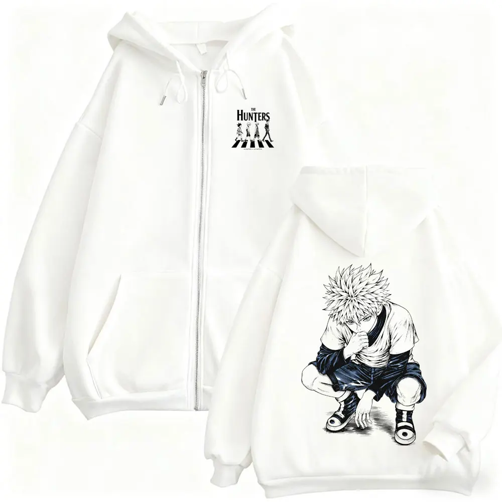 Anime Hunter X Hunter Reißverschluss-Hoodie Manga Killua Zoldyck Zip-Up-Jacke für Männer und Frauen Lässiger Vintage Oversized Zip-Up-Sweatshirt-Mantel – Detail 2