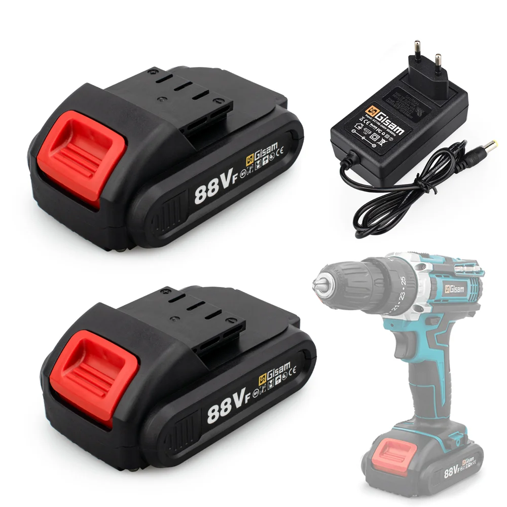 88VF Battery+Charger Rechargeable Lithium-Ion Battery 2000Mah, Suitable For Electric Drill Screwdrivers Power Tools Pistol Drill