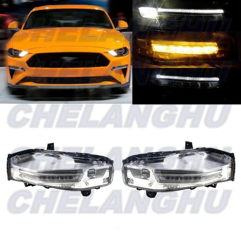 

For Ford Mustang European Version 2018 2019 2020 2021 2022 Left+ Right Side Front LED DRL Daytime Running Lights Fog Lamp Light