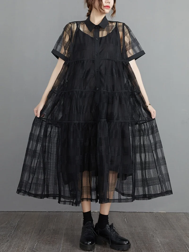 Conjunto de Dos Piezas de Moda, Talla ande, Estilo Patchwork, Pado, con Cuello ter y Cseta, Vestido hasta la Rodil...