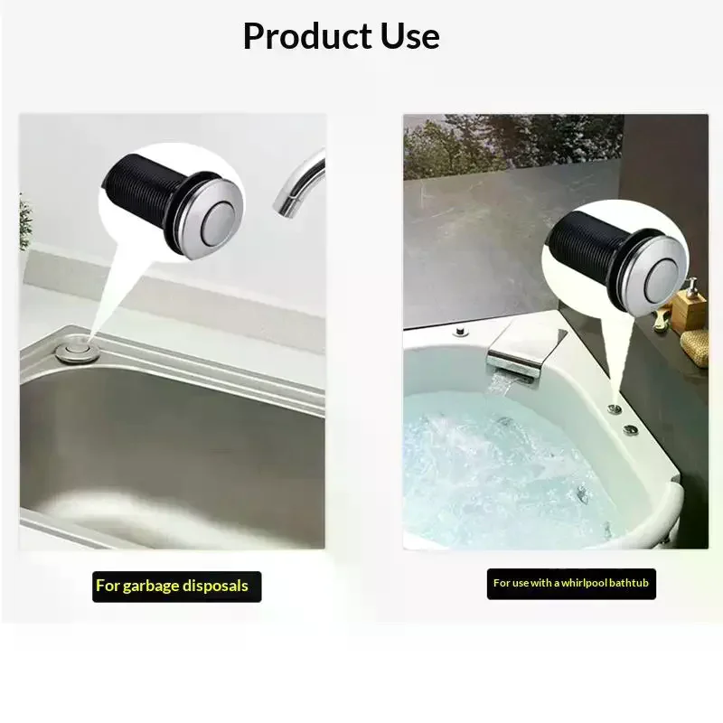 Pneumatic Switch Massage Bathtub Starter Accessories Stainless Steel Button Extended Air Switch For Kitchen Waste Disposer