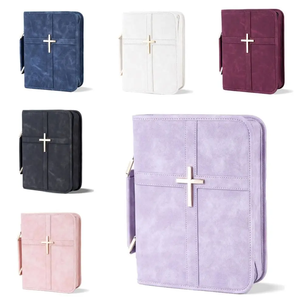 Portable PU Leather Bible Cover Case Zippered Dustproof Prayer Book Storage Bag Carrying Book Case Church Bag