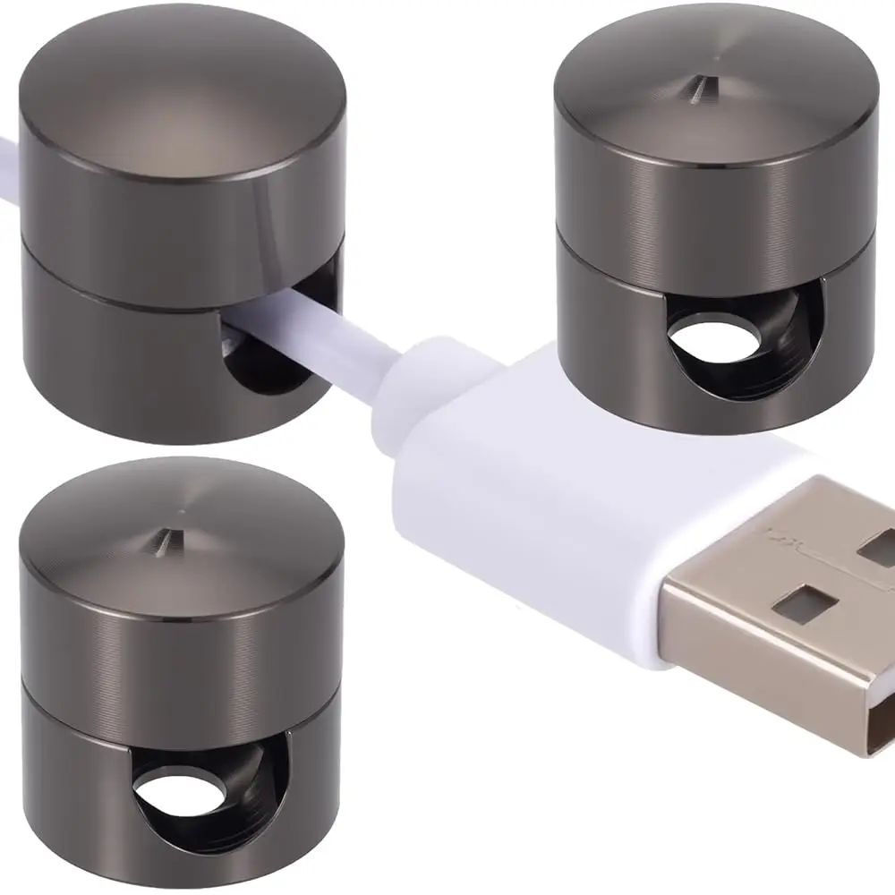 

3 Sets Phone Charger Cable Holder, Adhesive Cord Clips for Nightstand, Adjustable Desk Wire Organization, Glossy Metal Cable