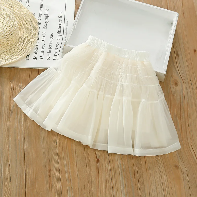 DE PEACH Summer Spring Baby Girls Tulle Tutu Skirt Kids Princess Lace Pleated Party Skirts Children Dance Skirt Elastic Waist