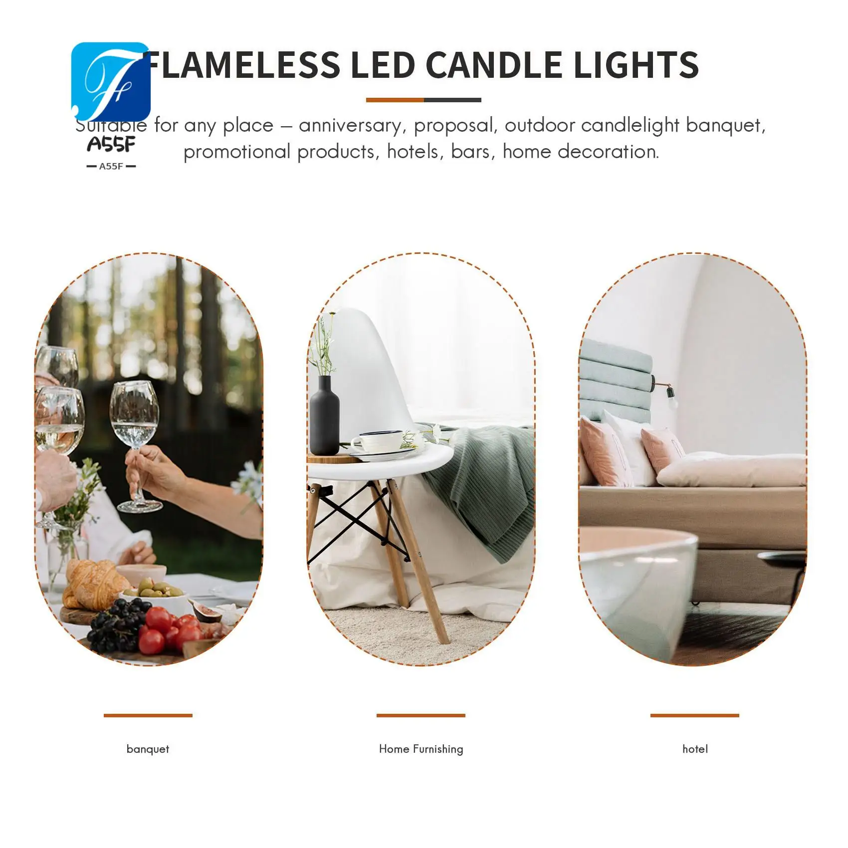 A55F-6Pcs LED Taper Candle For Dinner, Flickering Flameless Tapered Battery Operated Table Settings Weddings Birthday Parties